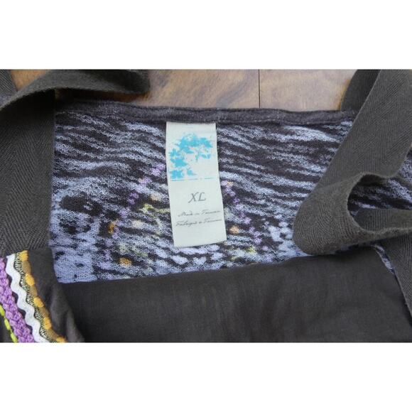 Bohemian Y2K Embroidered Tank Top XL Summer Flower Wide Cotton Straps Rick Rack - Picture 4 of 7